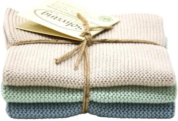 Кухненски кърпи Solwang от датски памук от 3 части, от Сертифициран органичен памук Производство на Индия (Azure Organic Combi)