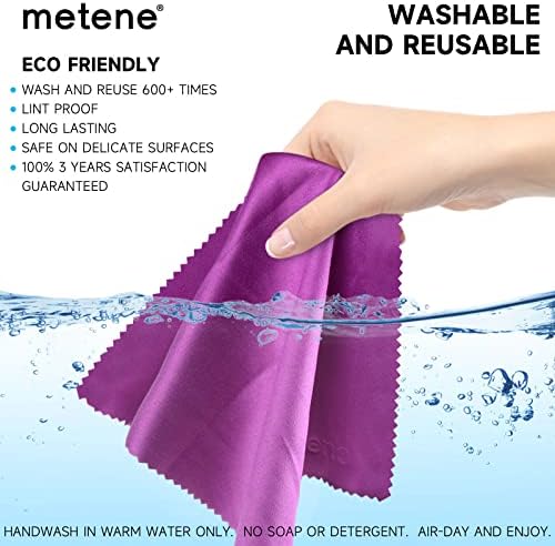 Metene 15 Опаковки Салфетки за почистване от микрофибър (6 x 7) в отделни винил торби | Кърпа за почистване на очила,