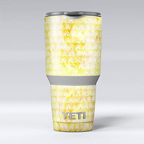 Дизайн: Акварельно-жълта повърхност с бели полукругами - Набор от винил оберток със стикер на кожата, Съвместим с бокалами