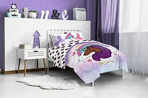 Уникален, Божествен, магически комплект спално бельо Afro Unicorn Twin Size на 5 позиции - Включва одеялото и чаршафа - Супер Меко детско спално бельо от устойчиви на избледня?