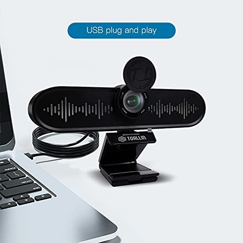Уеб камера TOALLIN 4K Ultra HD с 4 микрофони и два високоговорителя, Универсална уеб камера за видео-конферентна връзка с капачка, Широка USB уеб камера на живо, обучение и вид