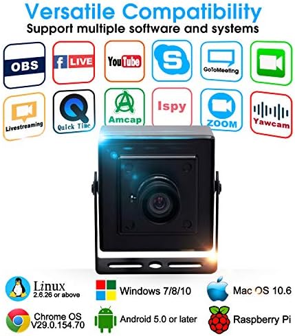 13-Мегапикселова USB-камера, Без изкривявания с фиксиран фокус, Уеб камера с алуминиев корпус HD Webcamera MJPEG 15 кадъра