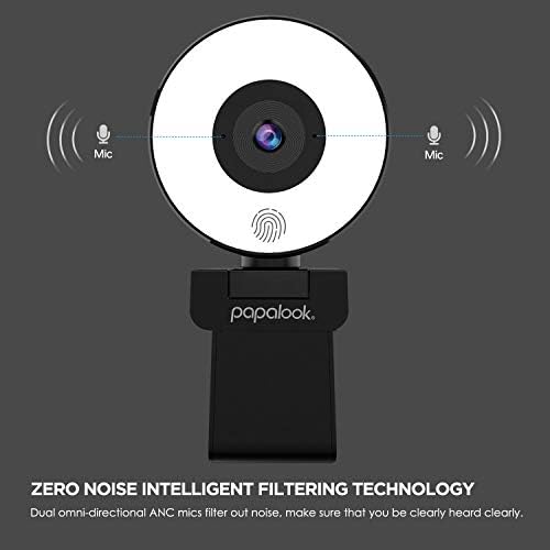 Уеб камера PAPALOOK 1080P FHD с околовръстен подсветка, микрофон и статив, Външна камера за стрийминг слот за обучение