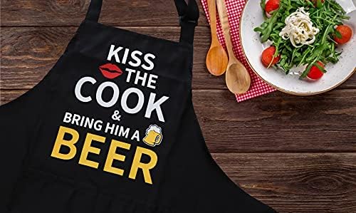 POTALKFREE Забавни Престилки-готвач за мъже с Джобове, Престилка за Готвене на Барбекю Kiss the Cook, Подаръци за Печене