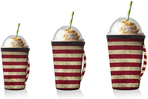 Флаг на Америка (001) за многократна употреба Кафе ръкав с лед с дръжка от Неопрен за Напитки, кафе лате, Чай, напитки, бира (Голям 30-32 унция)