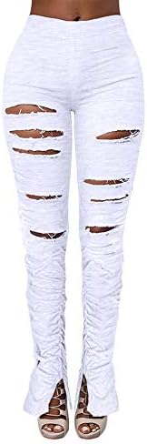 Дамски спортни панталони Andongnywell с Рваным Однотонным Свитшотом от плат с гънки и цепки Панталони