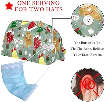 2 опаковки регулируема работна шапка с каишка копчета за медицински сестри, дамски шапка с кон опашка, мультяшные коледни