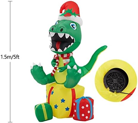 ThinkMax Коледни Надуваеми играчки 5 метра Коледна Украса Открит Коледен Надуваем Динозавър Надуваеми Улични Коледна