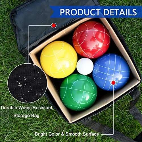 Комплект топки за бочче KINTNESS 90 mm - комплект за игра в бочче на открито с 8 топки от смола 4 цвята Pallino, чанта за пренасяне и измерване на въже, за семейство, идеален за и?