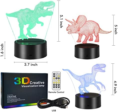 3D Динозавър лека нощ за деца, Акрилни нощна светлина с 3 рисунки и 16 цвята, което променя Декор, Led Нощни лека нощ С дистанционно управление, подходящ за спални, Диноз?