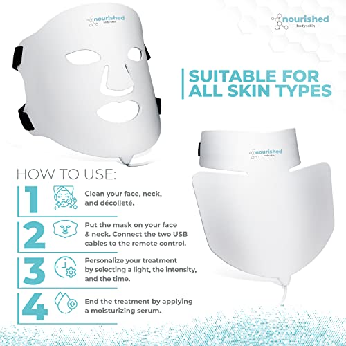 Хранителна Светотерапевтическая маска за лицето и шията Bodynskin с led подсветка - Устройство за грижа за кожата на лицето - 7 Цвята, Червено и синьо - Подмладяване, антив?