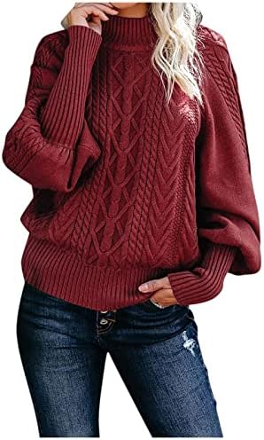 Коледни Пуловери за Жените, Обикновен Вязаный Модел със Средна Врата, Ръкавите Фенер, Пуловер, Пуловер