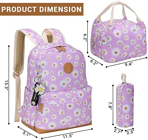 Училищен раница за момичета Maidek Daisy - Детска чанта за книги с цветен модел, чанта за обяд в тон, пеналом и брелком