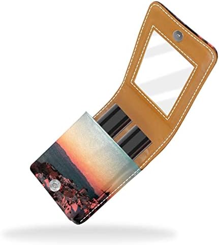 Мини-Калъф за Червило с Огледало за Чантата си, Sunset in Santorini Организация на Преносим Калъф-Притежателя на