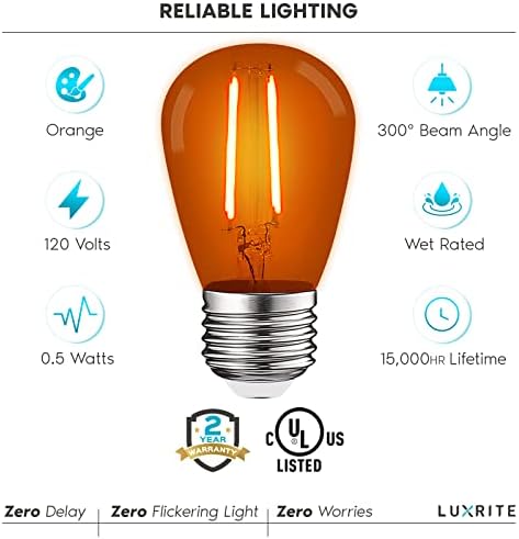 LUXRITE 12-Пакет Led Оранжева крушка S14 Edison, 0.5 W, Цветни led лампа за работа на открито гирлянди, в Списъка на