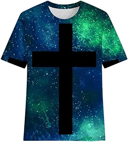 Тениска за Жени, Реколта Тениски с Изображение на Исус, Туника с Принтом Кръст, Тениски, Ежедневни Топ с Къс Ръкав, Модерна Блуза, Тениска