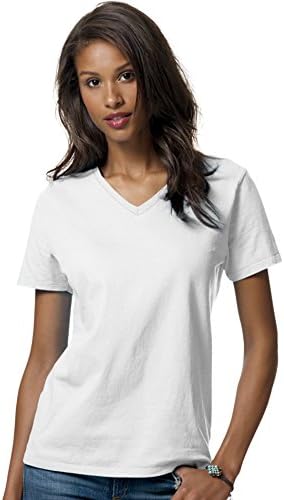 Женска тениска Hanes от Джърси Relax Fit с V-образно деколте 5,2 унции (опаковка от 1 броя) Размер: Малък Цвят: бял
