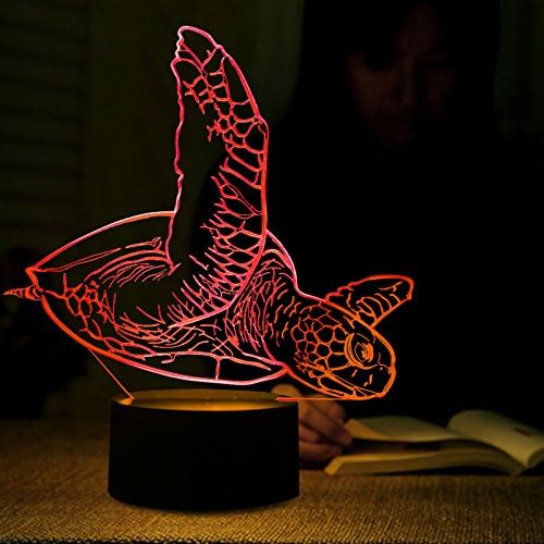 MOLLY HIESON 3D Чиста Морска Костенурка лека нощ USB Сензорен Прекъсвач Декор Тенис на Маса, Лампа за Оптични Илюзии