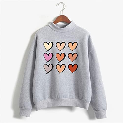 KCJGIKPOK/ Дамски Модни Ежедневните Свободни Пуловер с кръгло деколте и дълъг ръкав, Блузи с принтом на Сърцето, Удобни