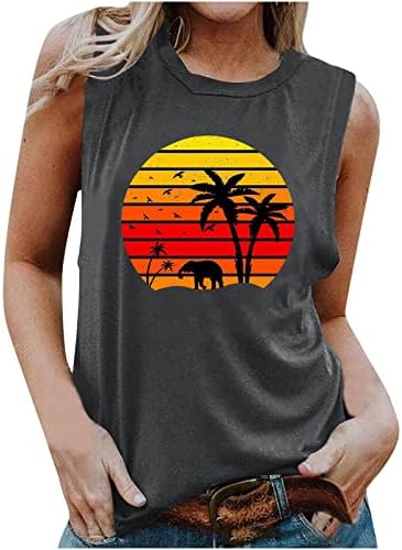 Тениска Sunset за Жени, Ретро Тениска с Изображение на Залез слънце, Прекрасна Тениски, Летен Топ Без Ръкави