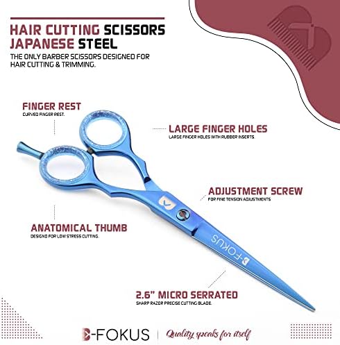 Професионални ножици за подстригване на коса B-FOKUS, направени от японска неръждаема стомана, ножици за коса син цвят,