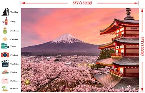 Японски Фотофон SOUVEI от Полиестер 5x3 фута, Япония, Вид На Храма Fuji Киемидзу, Фон за снимки в Цвят Череша, на Парти,