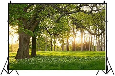 Leowefowa 7X5FT Пролетта Фон Селска Гора Дървета Фонове, за Снимки Цъфтящи Цветя Зелени Поляни, Природа Винил Фон За
