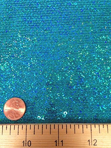 3 мм микро мини холограма пайети на еластична плетиво тъкан от полиестер и ликра (тюркоаз)