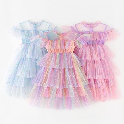 KAGAYD/ Рокля за чай за момичета, рокля на принцеса със Звездите и Луната, принцеса рокля с пайети рокля за танци с розови