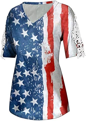 Дамски Тениски с V-образно деколте в Деня на Независимостта, Разпечатки на Американското, Къс Ръкав, Ежедневни Летни