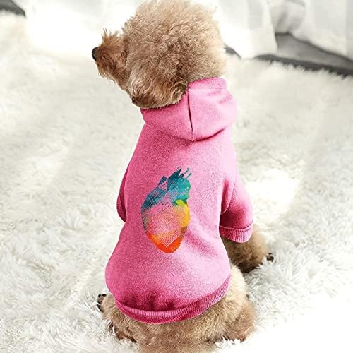 Love Heart2 Модни Блузи за Домашни Любимци Меки Топли Дрехи за Кучета от Траен Пуловер за Домашни Любимци с Шапка