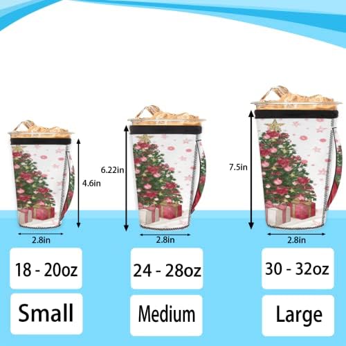 Christmas Tree With Beauty 02 многократна употреба Кафе ръкав с лед с дръжка от неопрен за напитки, кафе лате, Чай, Напитки,