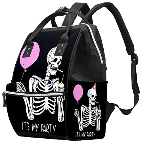 Раница-чанта за Памперси LORVIES Skull Happy Birthday, Многофункционална Чанта За Пътуване с Голям Капацитет