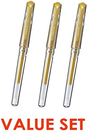 Гел мастило химикалки Uni Топка на Вода -Средната точка на 1,0 мм-Златни мастило-комплект от 3 броя (С оригинално описание