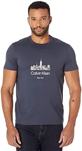 Тениска с кръгло деколте с логото на Calvin Klein Skyline NY с къс ръкав и Кръгло деколте