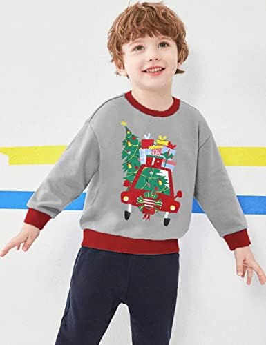 RETSUGO Коледен мек вълнен плат Пуловер За Малки Момчета, Hoody с кръгло деколте, Дядо Коледа, Елен, Снежен човек, Графичен
