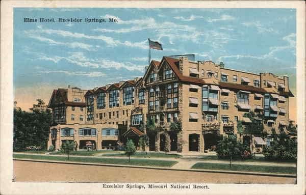 Брястове хотел Эксельсиор Спрингс, щата Мисури, М оригинални Старинни пощенски картички