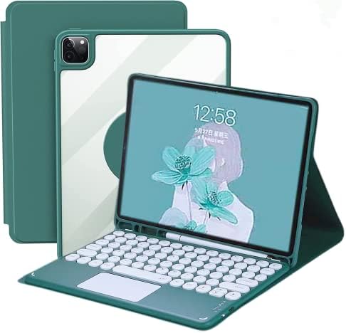 Калъф за клавиатура AnMengXinLing iPad 10.2 инча 9th / 8th / 7th Поколение, 3 in1, Въртяща се Магнитна Подвижен Прозрачен капак с държач за Моливи и кръгли бутони, Тъчпад, клавиатура (Т?