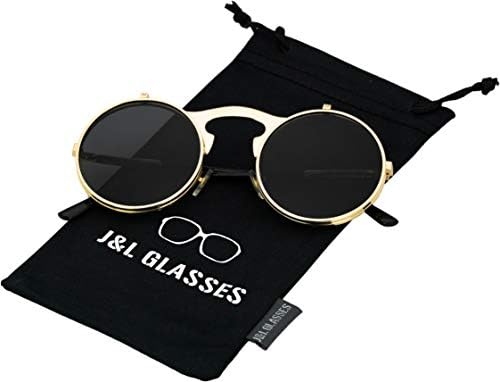 J &L Glasses Ретро Сгъваеми Кръгли очила Слънчеви Очила в стил Морски Пънк