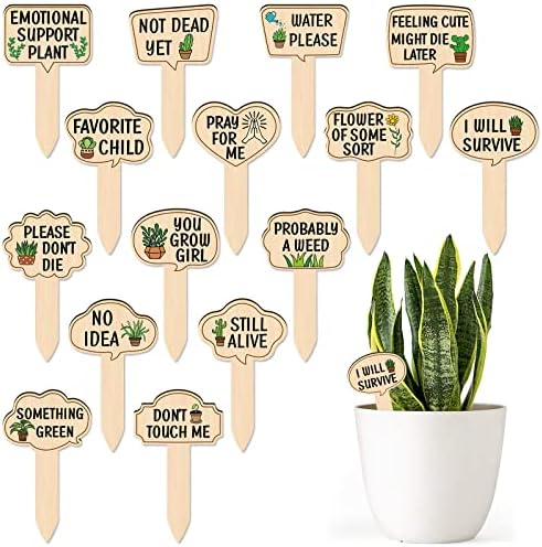 Huray Rayho Забавни Дървени Маркери за растенията, за Сочни цветя, Тагове за зелени растения, 15 от опаковки Непромокаеми дървени Етикети за растения, за да проверите за в