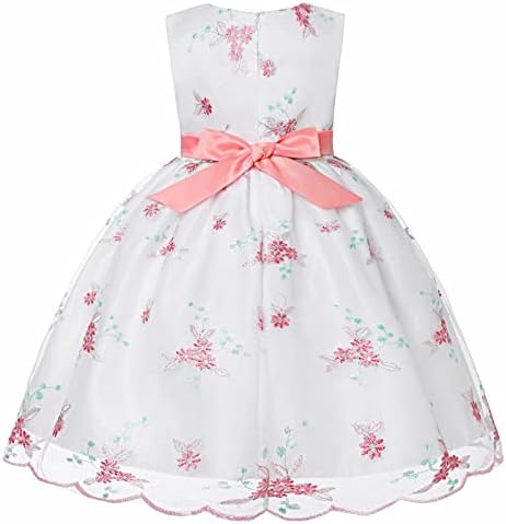 Вечерна рокля KAGAYD за момичета, Вышитое рокля с лък, Сетчатое Рокля на Принцеса За Момиченца, Лятно Вышитое Сетчатое рокля-пакетче (A, 8-9 години)